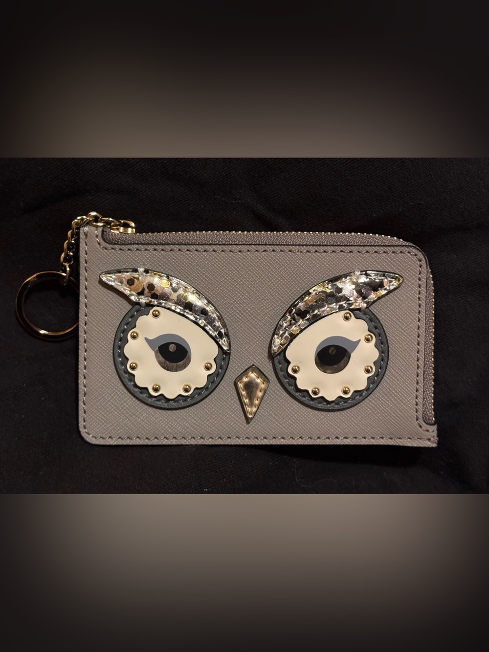 Kate Spade NY Star Bright Owl Poppy Card Holder (Cityscape Grey / Taupe) - EUC